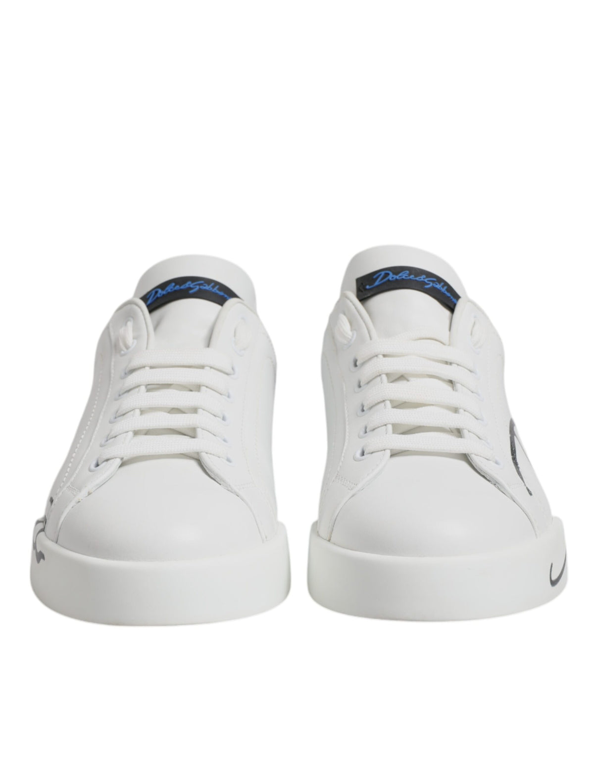 Dolce & Gabbana Sneakers Portofino en Cuir Blanc et Bleu