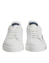Dolce & Gabbana Sneakers Portofino en Cuir Blanc et Bleu
