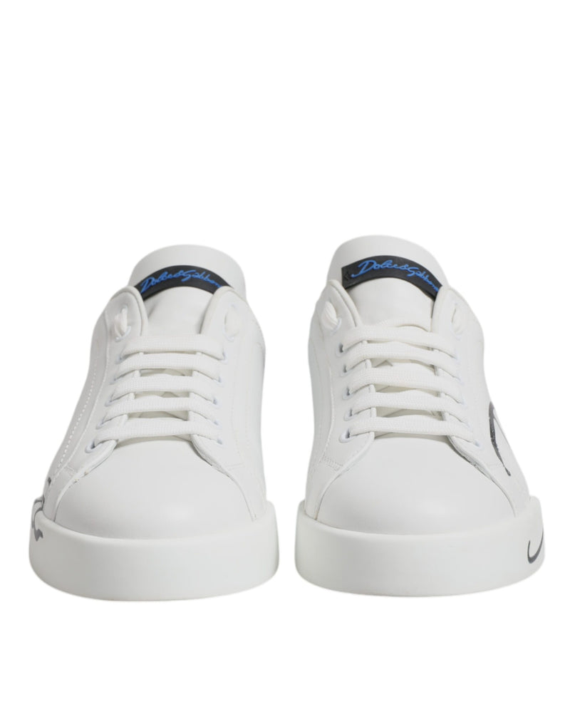 Dolce & Gabbana Sneakers Portofino en Cuir Blanc et Bleu
