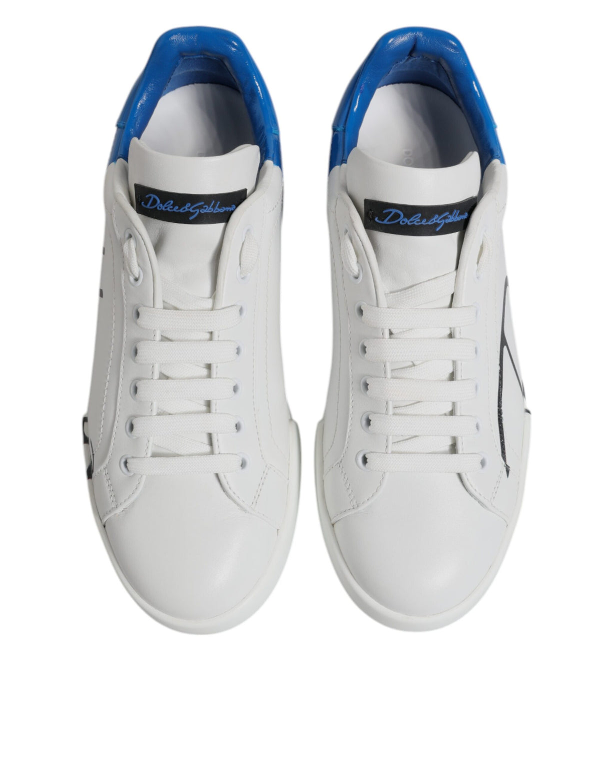 Dolce & Gabbana Sneakers Portofino en Cuir Blanc et Bleu