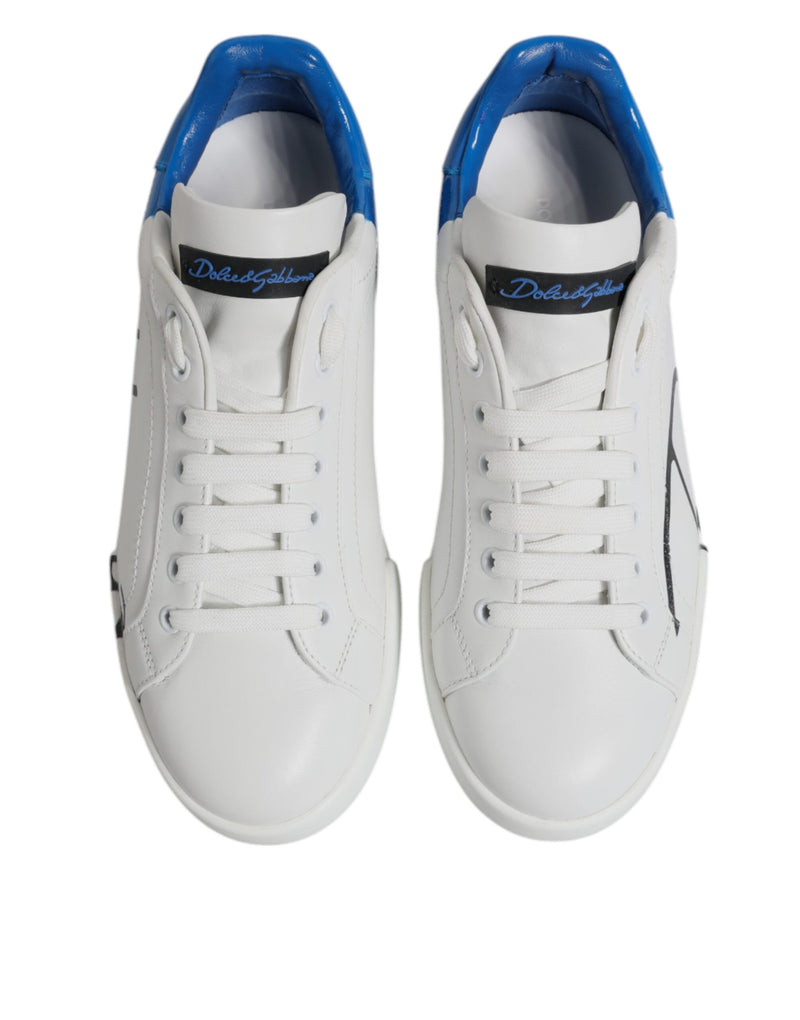 Dolce & Gabbana Sneakers Portofino en Cuir Blanc et Bleu