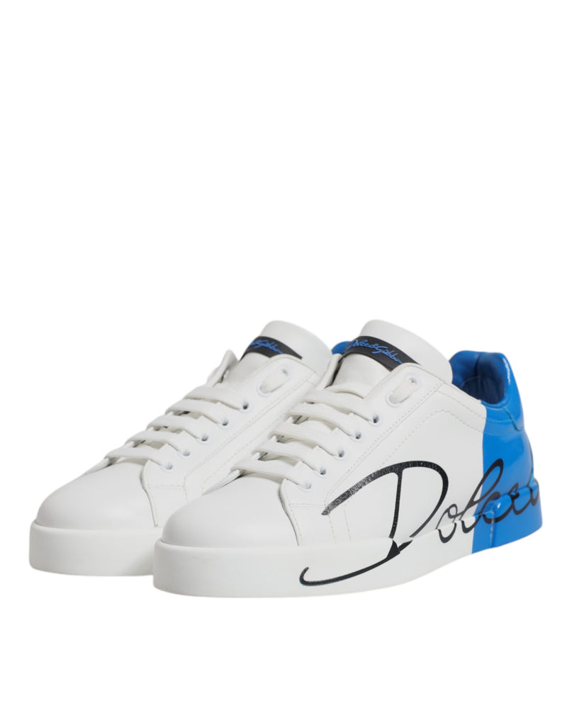 Dolce & Gabbana Sneakers Portofino en Cuir Blanc et Bleu