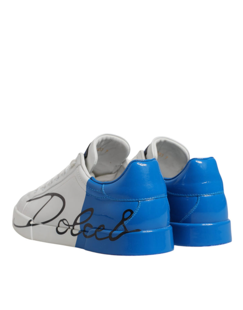 Dolce & Gabbana Sneakers Portofino en Cuir Blanc et Bleu