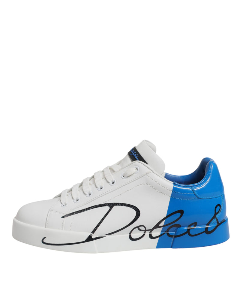 Dolce & Gabbana Sneakers Portofino en Cuir Blanc et Bleu