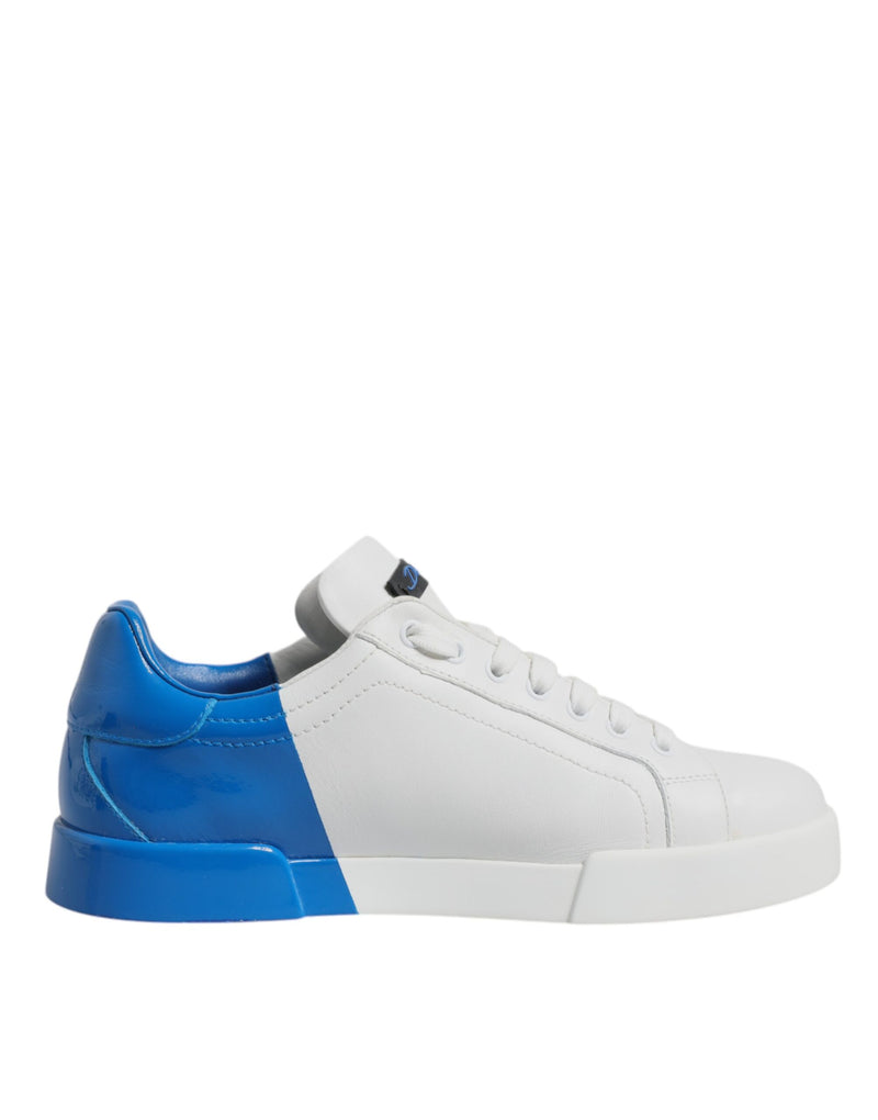 Dolce & Gabbana Sneakers Portofino en Cuir Blanc et Bleu