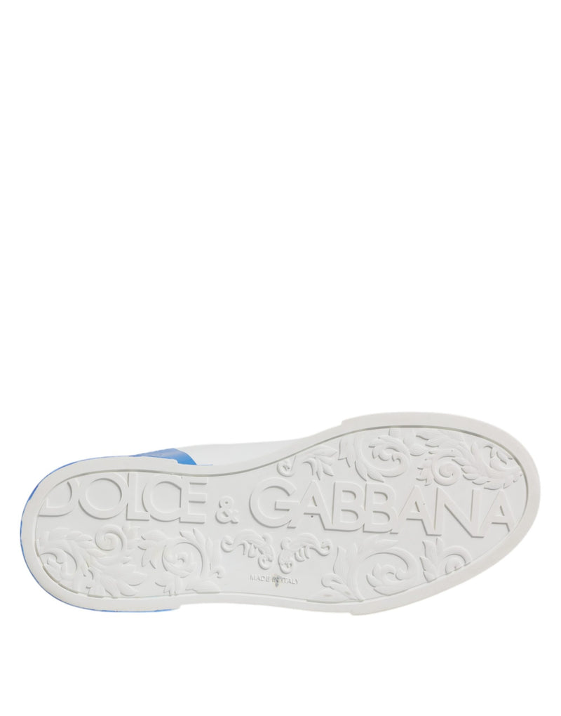 Dolce & Gabbana Sneakers Portofino en Cuir Blanc et Bleu