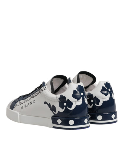 Dolce & Gabbana White Blue Crown Low Top Men Sneakers Shoes