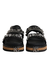Dolce & Gabbana Sandales Noires à Straps Embellies de Cristaux