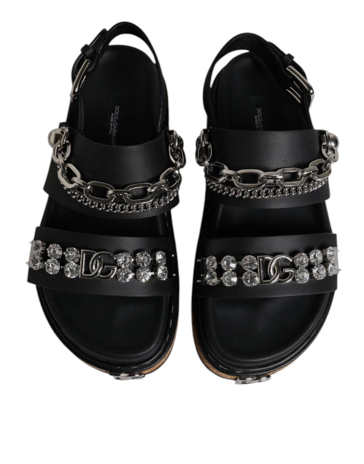 Dolce & Gabbana Sandales Noires à Straps Embellies de Cristaux