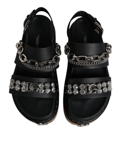 Dolce & Gabbana Black Crystal Embellish Strap Sandals Shoes