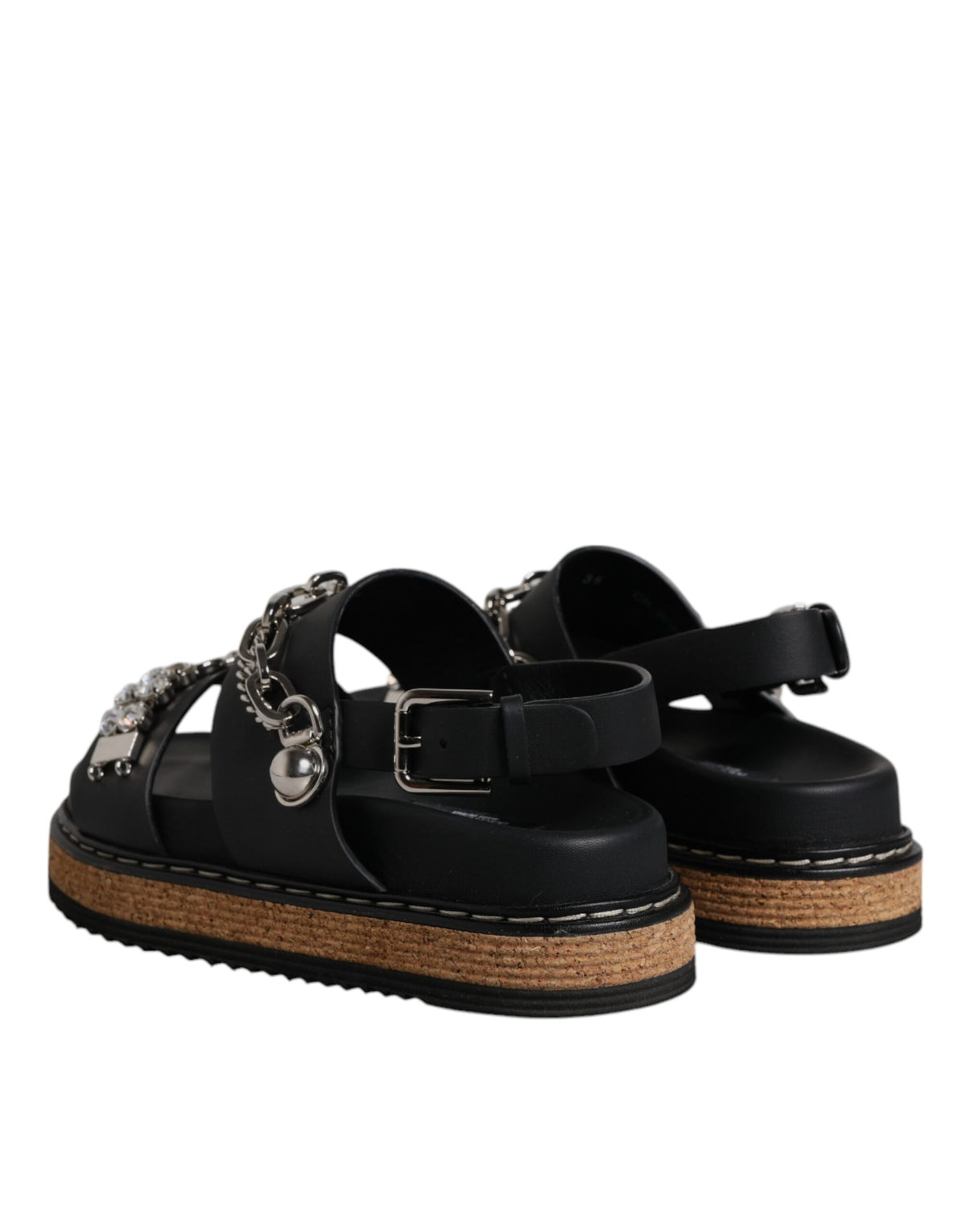 Dolce & Gabbana Sandales Noires à Straps Embellies de Cristaux