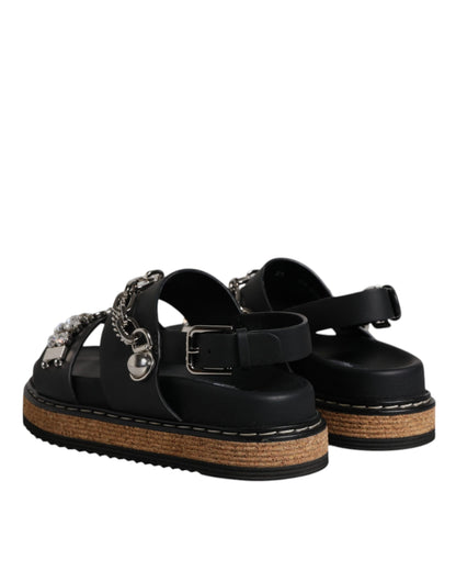 Dolce & Gabbana Black Crystal Embellish Strap Sandals Shoes