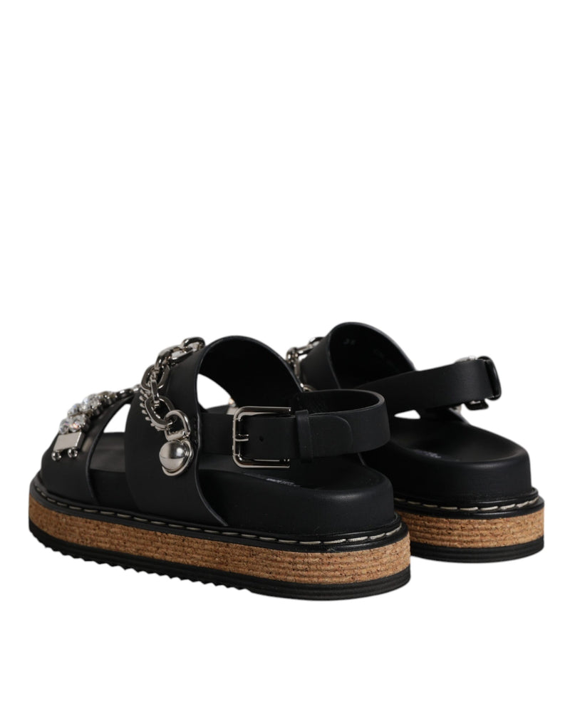 Dolce & Gabbana Sandales Noires à Straps Embellies de Cristaux
