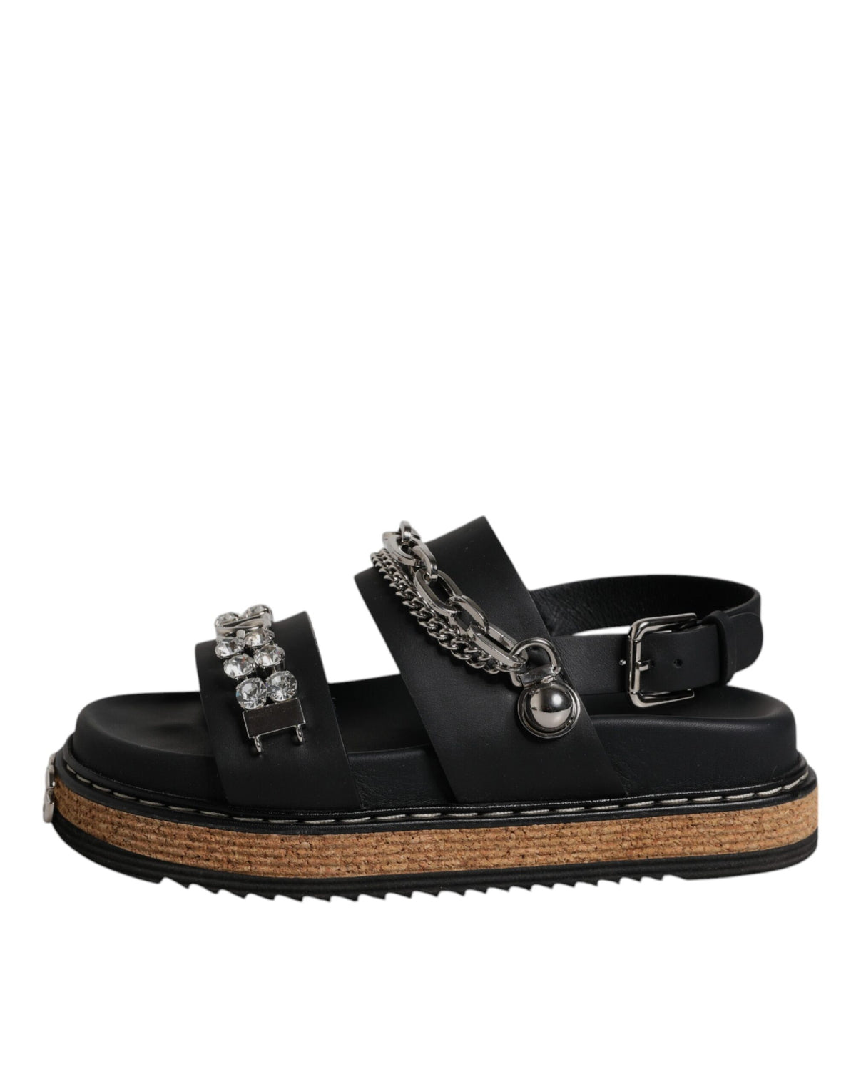 Dolce & Gabbana Sandales Noires à Straps Embellies de Cristaux