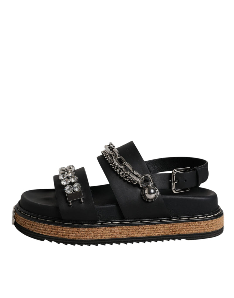 Dolce & Gabbana Sandales Noires à Straps Embellies de Cristaux