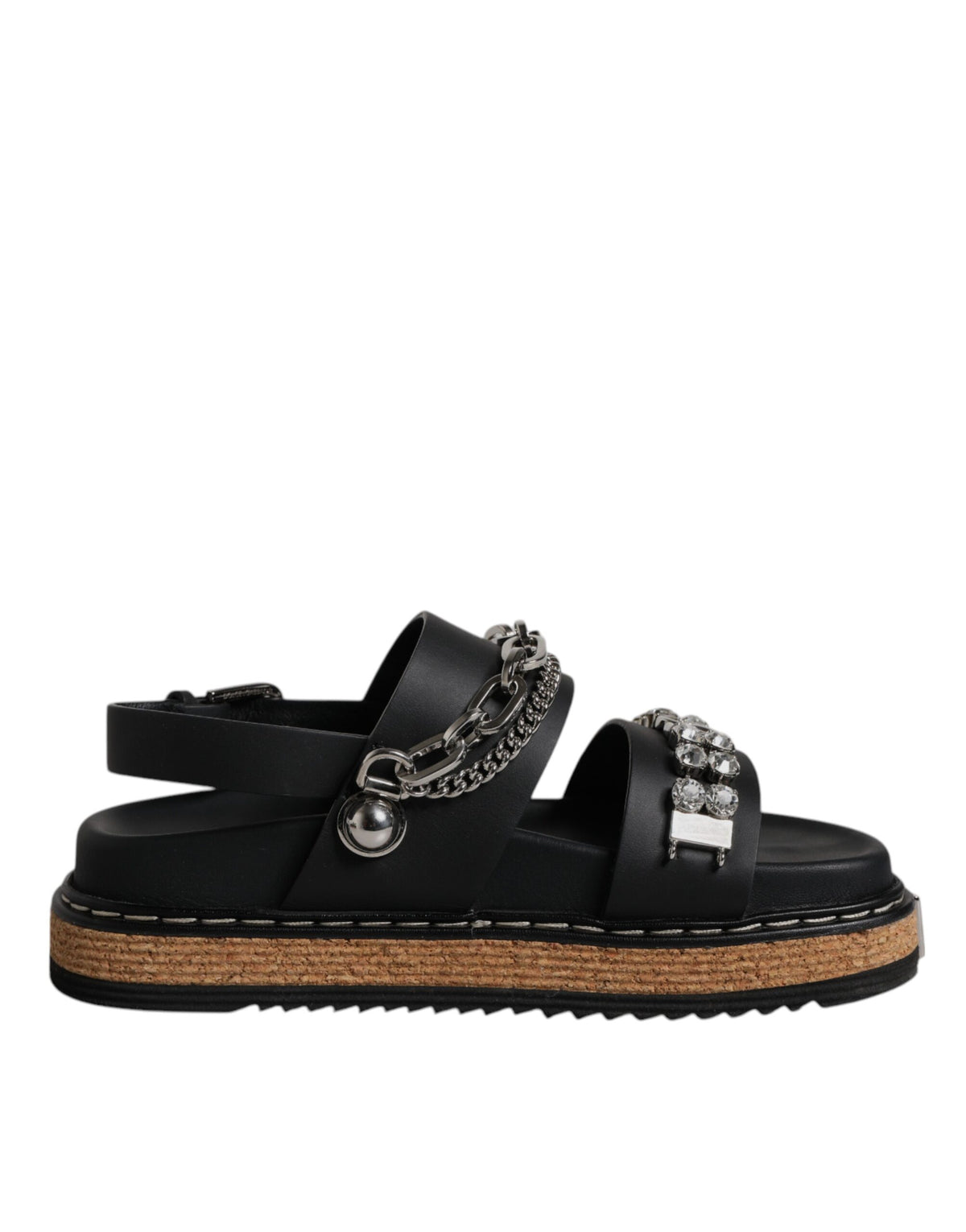 Dolce & Gabbana Sandales Noires à Straps Embellies de Cristaux