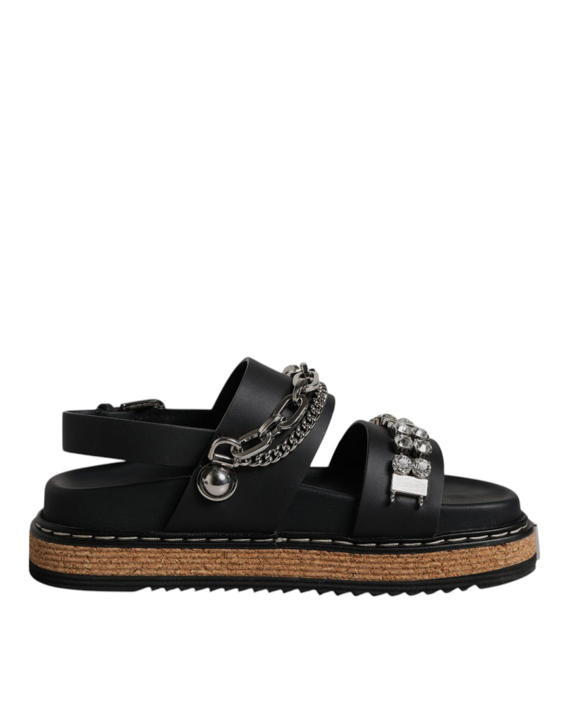 Dolce & Gabbana Sandales Noires à Straps Embellies de Cristaux