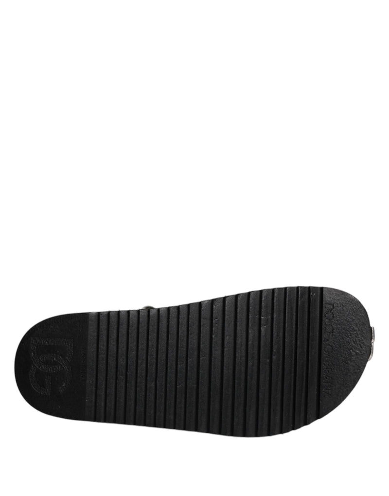 Dolce & Gabbana Sandales Noires à Straps Embellies de Cristaux