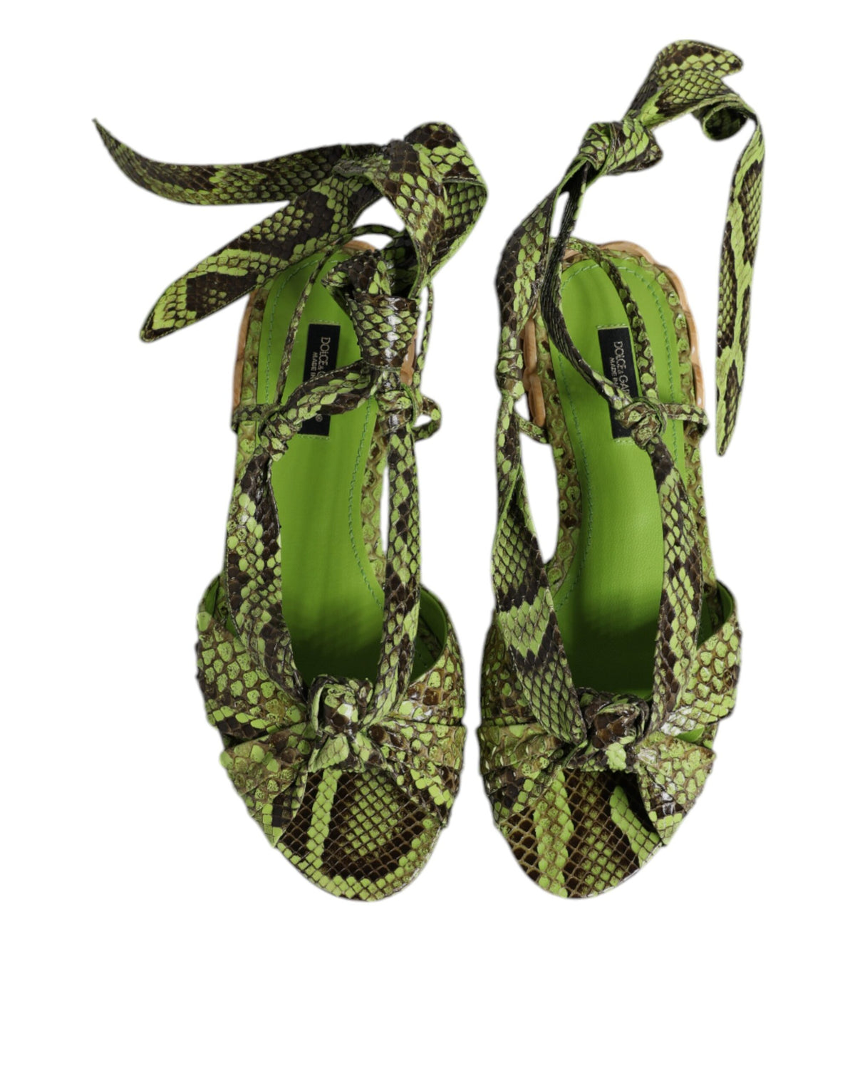 Dolce & Gabbana Green Animal Print Ankle Wrap Sandals
