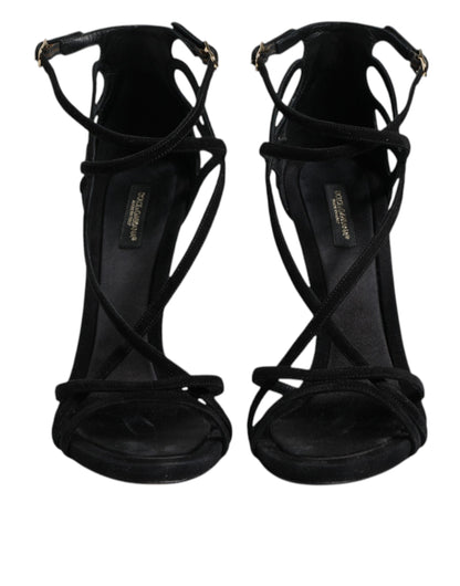 Sandales à talons aiguilles en cuir noir Dolce & Gabbana