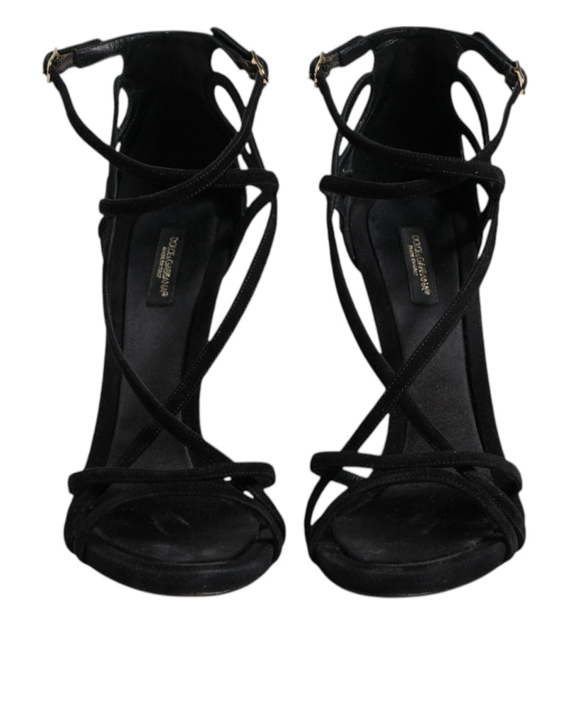 Dolce & Gabbana Black Leather Stiletto Heels Sandals