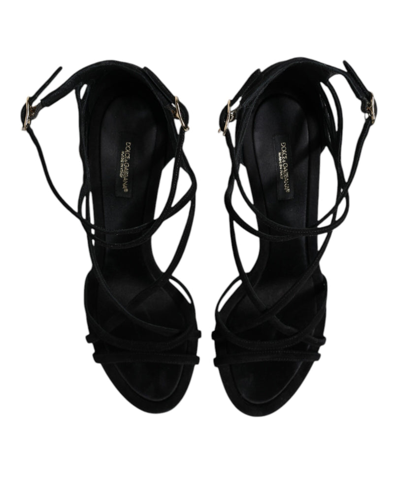 Dolce & Gabbana Black Leather Stiletto Heels Sandals
