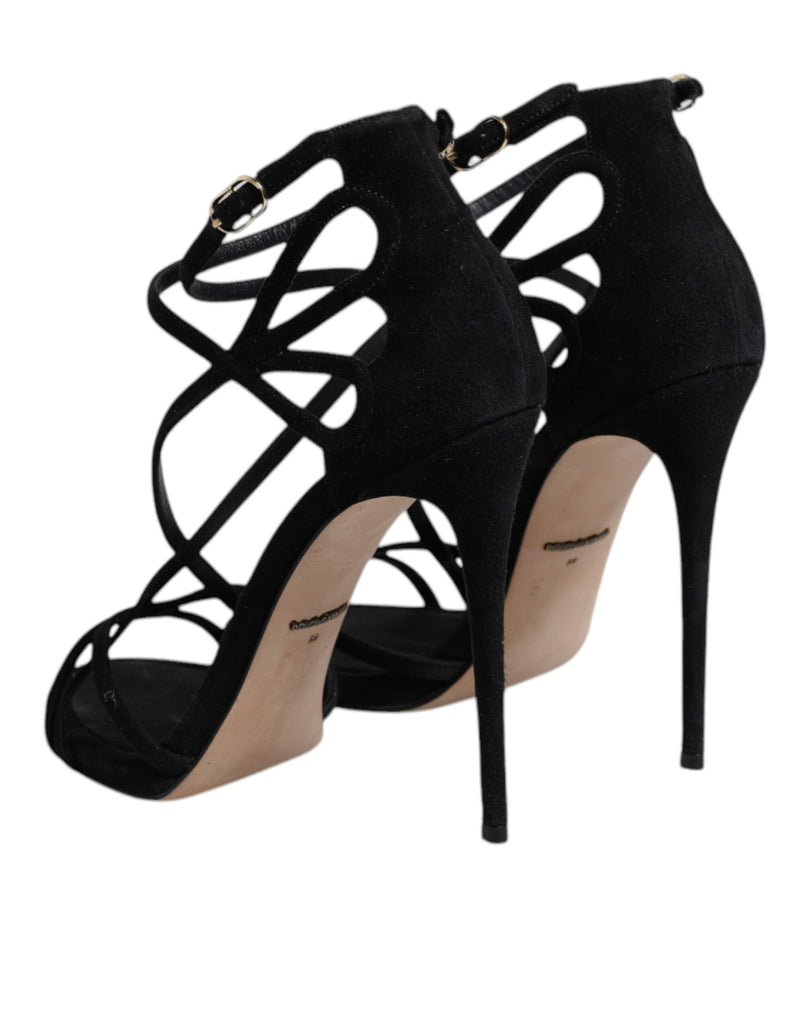 Dolce & Gabbana Black Leather Stiletto Heels Sandals