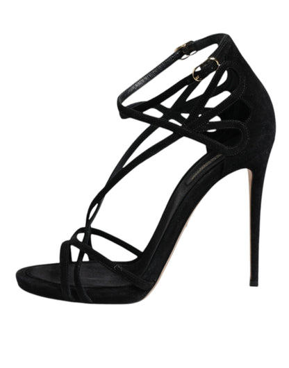 Sandales à talons aiguilles en cuir noir Dolce & Gabbana