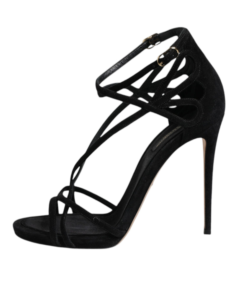 Dolce & Gabbana Black Leather Stiletto Heels Sandals