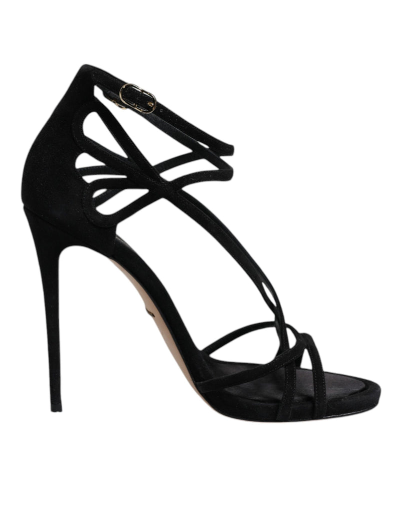 Dolce & Gabbana Black Leather Stiletto Heels Sandals