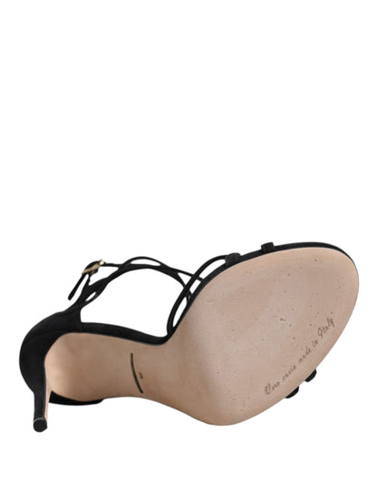 Sandales à talons aiguilles en cuir noir Dolce & Gabbana