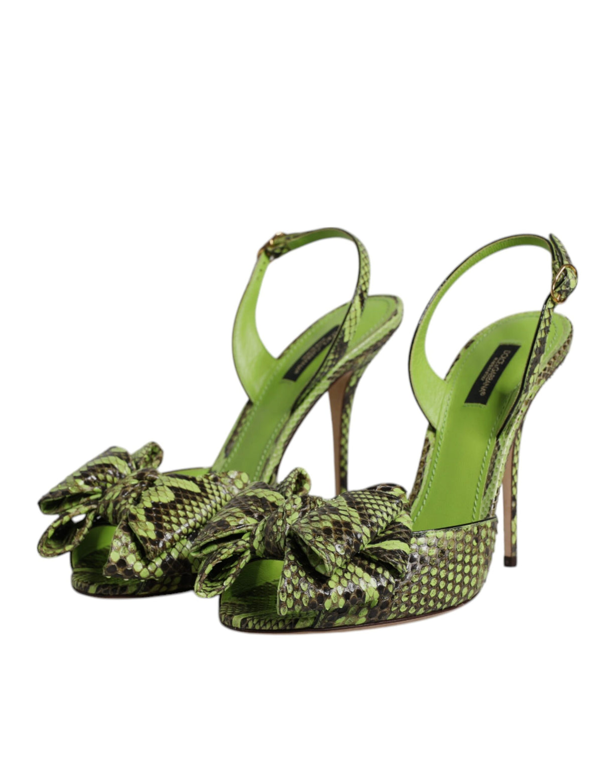 Dolce & Gabbana Green Python Leather Heels Sandals