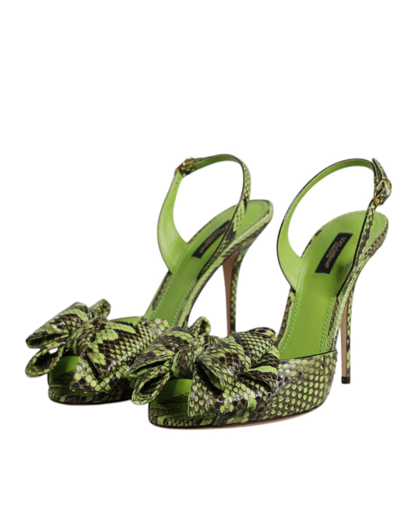 Dolce & Gabbana Green Python Leather Heels Sandals