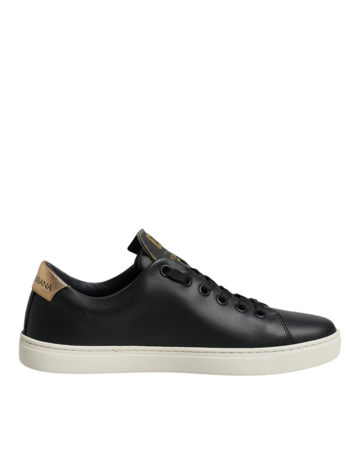 Dolce & Gabbana Sneakers en Cuir Noir avec Cœur Rouge et Or