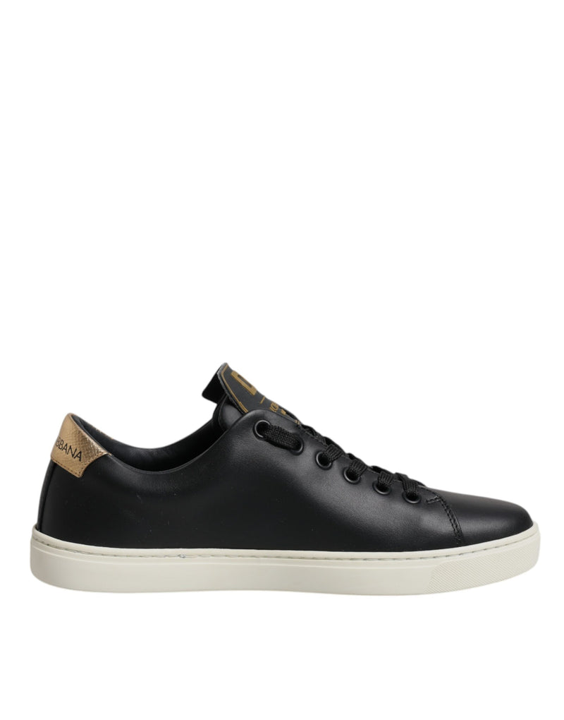 Dolce & Gabbana Sneakers en Cuir Noir avec Cœur Rouge et Or