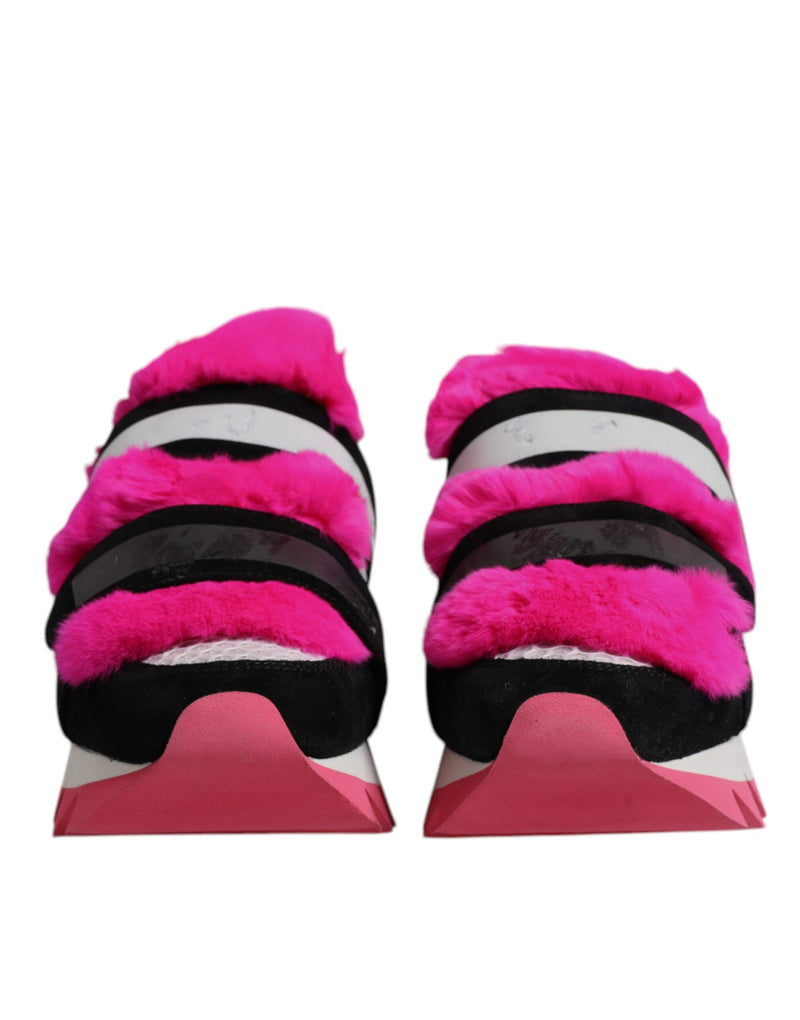 Dolce & Gabbana Sneakers en Fourrure Noire et Rose