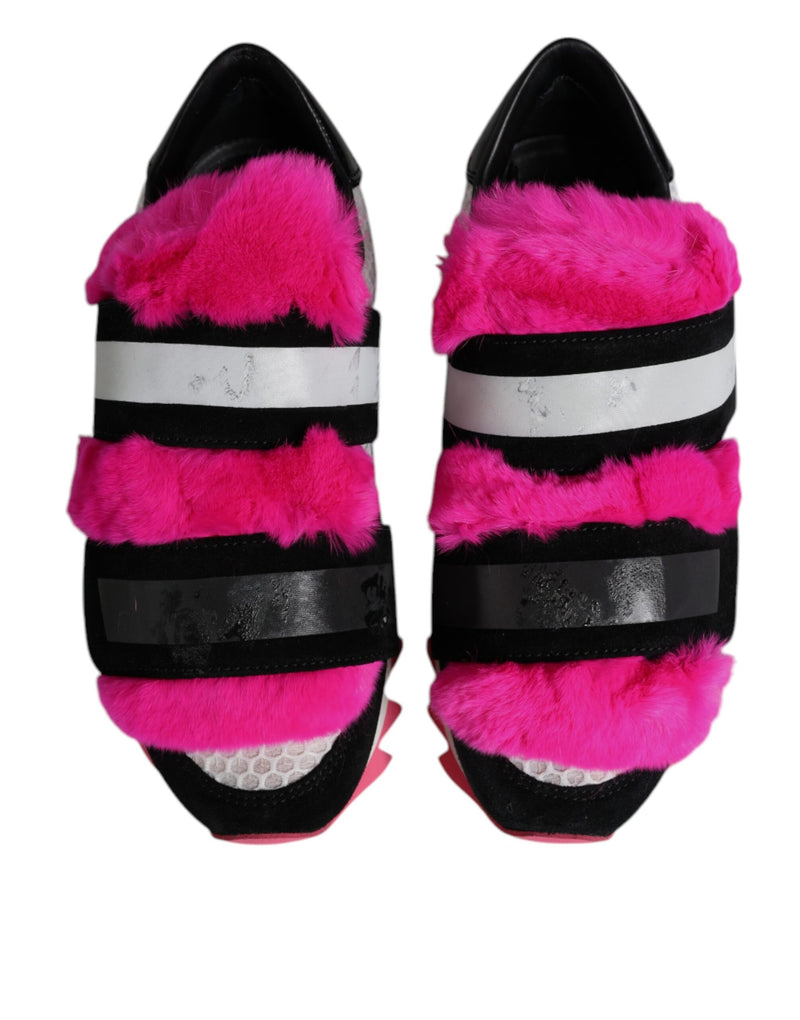 Dolce & Gabbana Sneakers en Fourrure Noire et Rose