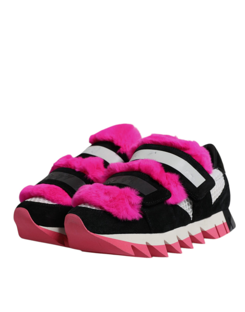 Dolce & Gabbana Sneakers en Fourrure Noire et Rose