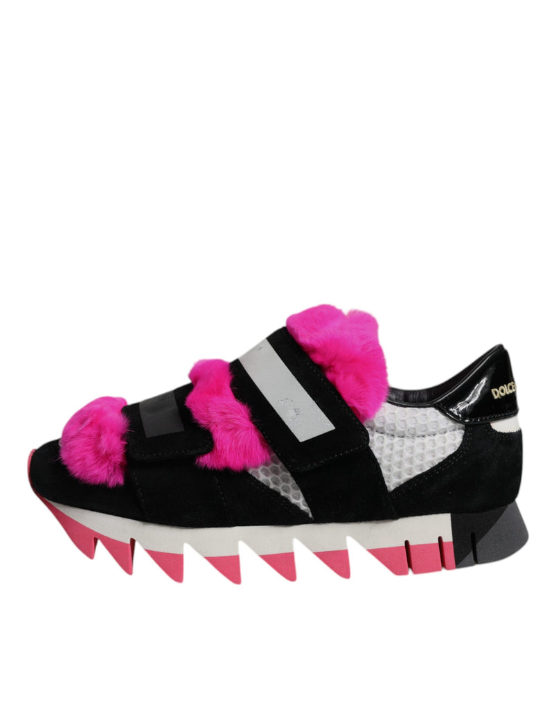 Dolce & Gabbana Sneakers en Fourrure Noire et Rose