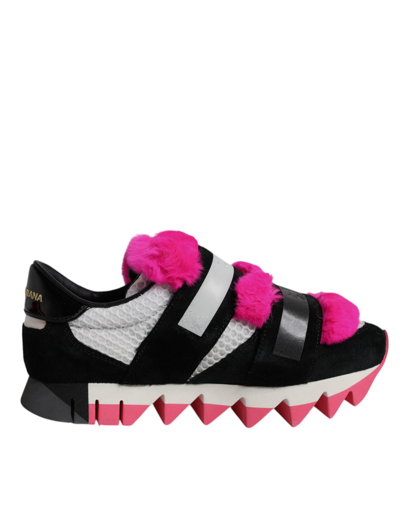 Dolce & Gabbana Sneakers en Fourrure Noire et Rose