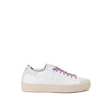 P448 Thea White Leather Sneaker with Fuchsia Laces