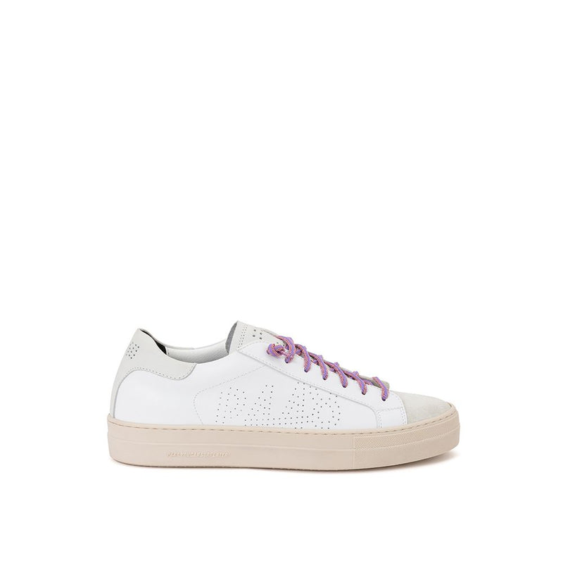 P448 Thea White Leather Sneaker with Fuchsia Laces