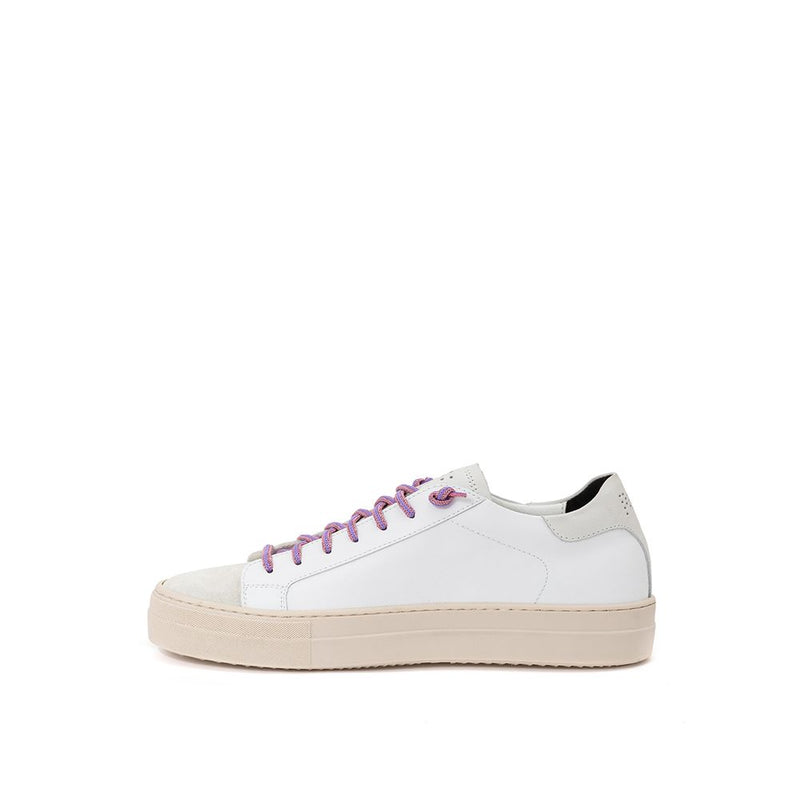 P448 Thea White Leather Sneaker with Fuchsia Laces
