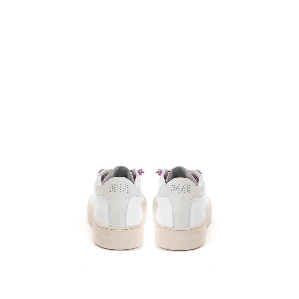 P448 Thea White Leather Sneaker with Fuchsia Laces