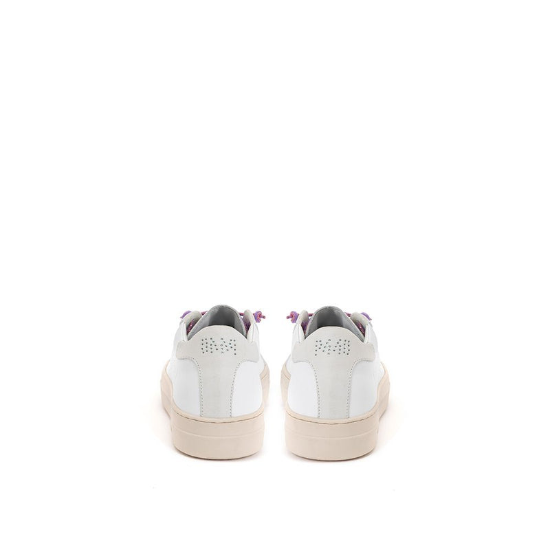 P448 Thea White Leather Sneaker with Fuchsia Laces
