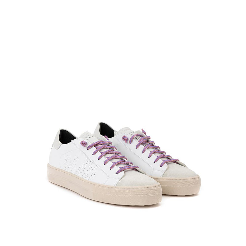 P448 Thea White Leather Sneaker with Fuchsia Laces