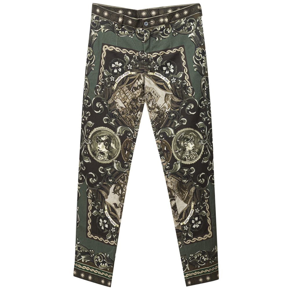 Dolce & Gabbana Green Cotton Pant with Puppet Print