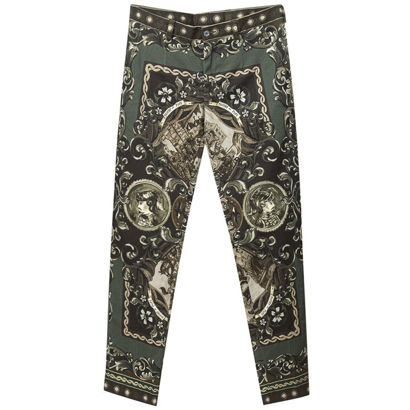 Dolce & Gabbana Green Cotton Pant with Puppet Print