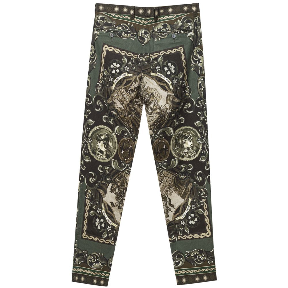Dolce & Gabbana Green Cotton Pant with Puppet Print