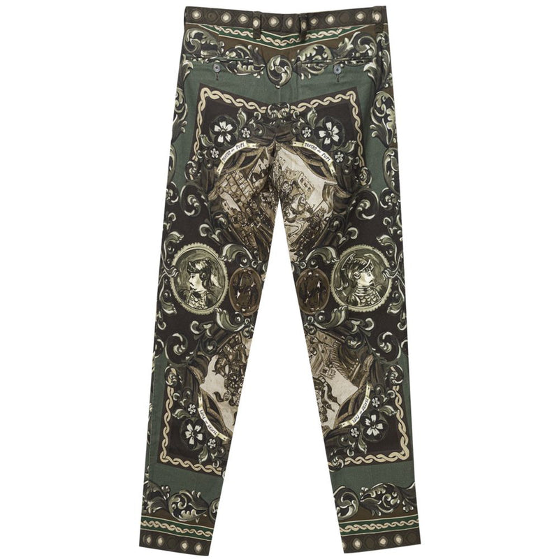 Dolce & Gabbana Green Cotton Pant with Puppet Print